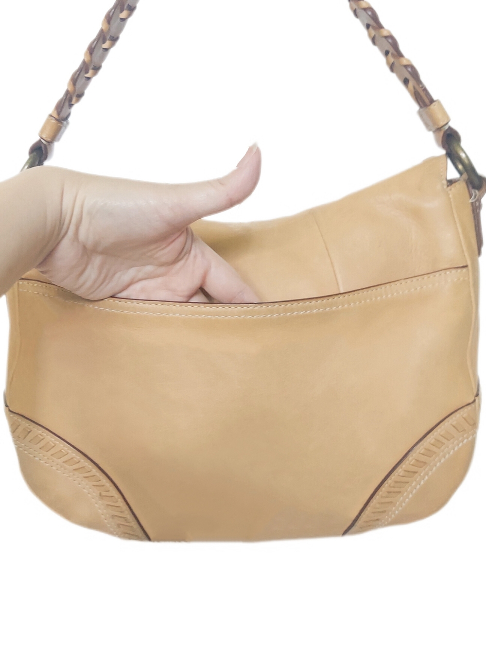 COACH VINTAGE POPPY LEATHER WHIPSTITCH BIG BUCKLE SOHO HOBO w BRAIDED STRAP - Picture 5 of 7